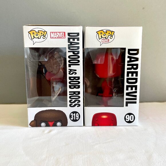 Funko Pop! Marvel Daredevil 90 Hot Topic Exclusive Deadpool as Bob Ross 319 Lot - Picture 3 of 16